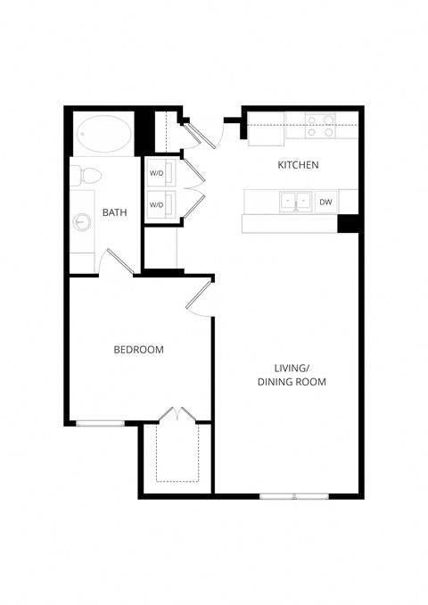 Floor plan for 1 bed, 1 bath, 738 sqft